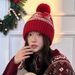 Gorro navideño rojo de lana para niños, ideal para el invierno. Grueso, cálido y con protección para las orejas. Perfecto para parejas, estudiantes y personas que buscan un gorro de punto resistente al frío._voghion.com