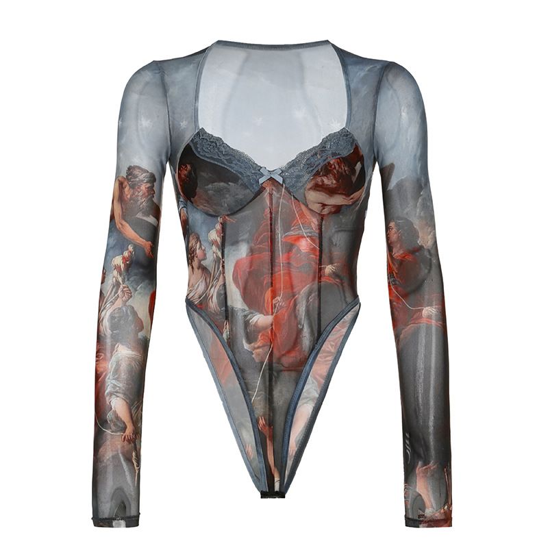 etro prints kontrastujące kolory pure desire styl sexy łączenie siateczki prześwitujące długie rękawy kombinezon topy 2023 nowość_voghion.com