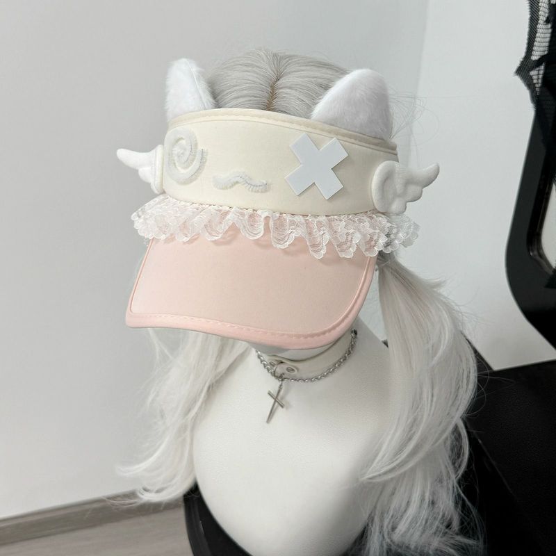 2025 New Cat Ear Empty Top Sun Hat Subculture Hat Mine Department Cute Text House Department_voghion.com