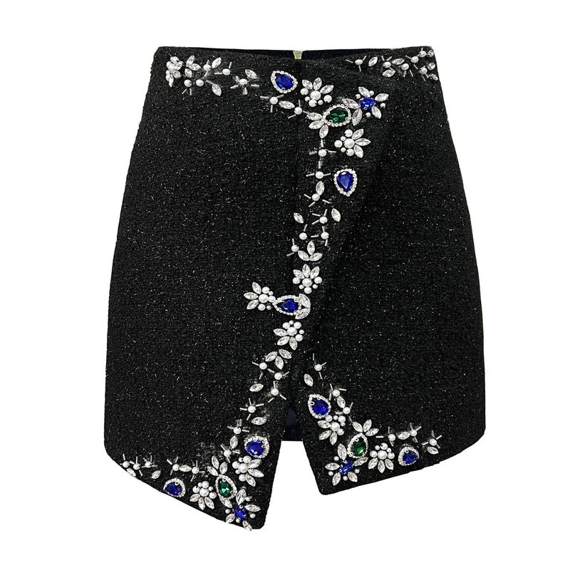 Women's clothing new ladylike temperament commuter black high-end heavy-duty beaded top woolen cardigan jacket_voghion.com