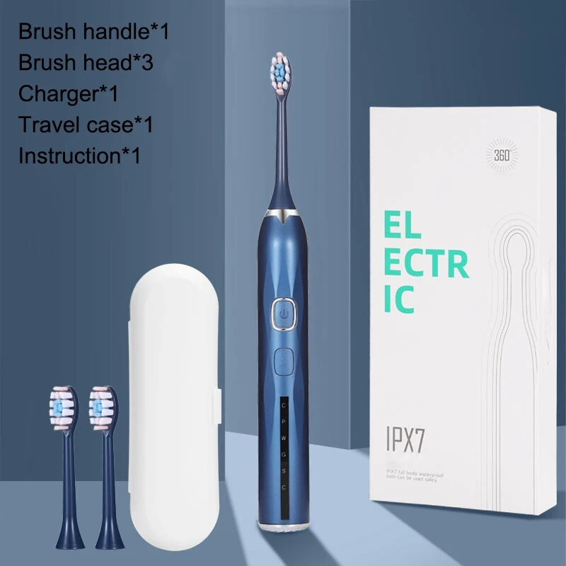 Elektrische Schallzahnbürste für Reisen, für Erwachsene, 15 Gänge, IPX7, wasserdicht, wiederaufladbar, aufhellende Zahnbürste, waschbar, 8 Bürsten_voghion.com
