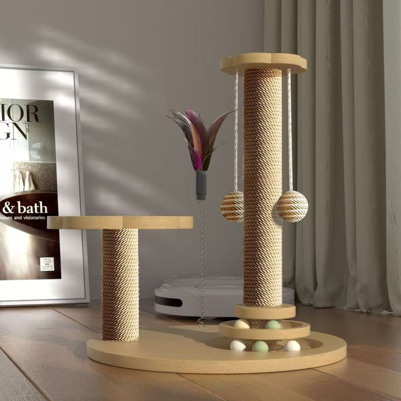 Arbre à chat durable en sisal avec planche à griffes, jouet pour divertissement autonome, cadre d'escalade vertical intégré_voghion.com