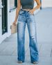 Women's Wash Ripped Loose Straight Jeans_voghion.com