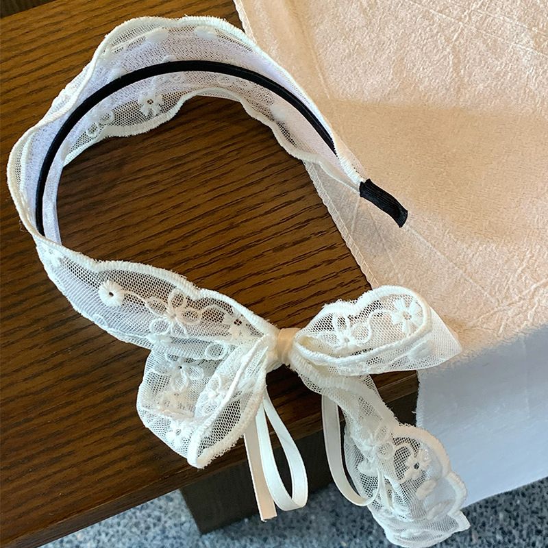 French Mesh Bow Lace Wide Edge Headband Women's Rustic Summer Floating Headband, High-grade Hair Accessories_voghion.com