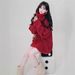 girl Christmas Red Turtleneck Knitted Sweater Scarf Two-Piece Set For Women Autumn Winter High-End Lazy Thickened Outerwear_voghion.com