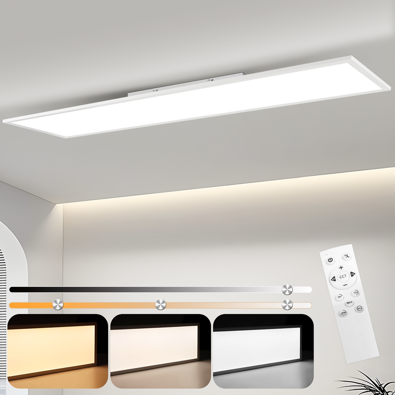 LED Panel 120x30 Deckenleuchte - Deckenpanel Dimmbar Lang Büro Deckenlampe Mit Fernbedienung Flach 40W Schwarz Küchenlampe Tageslichtlampe_voghion.com