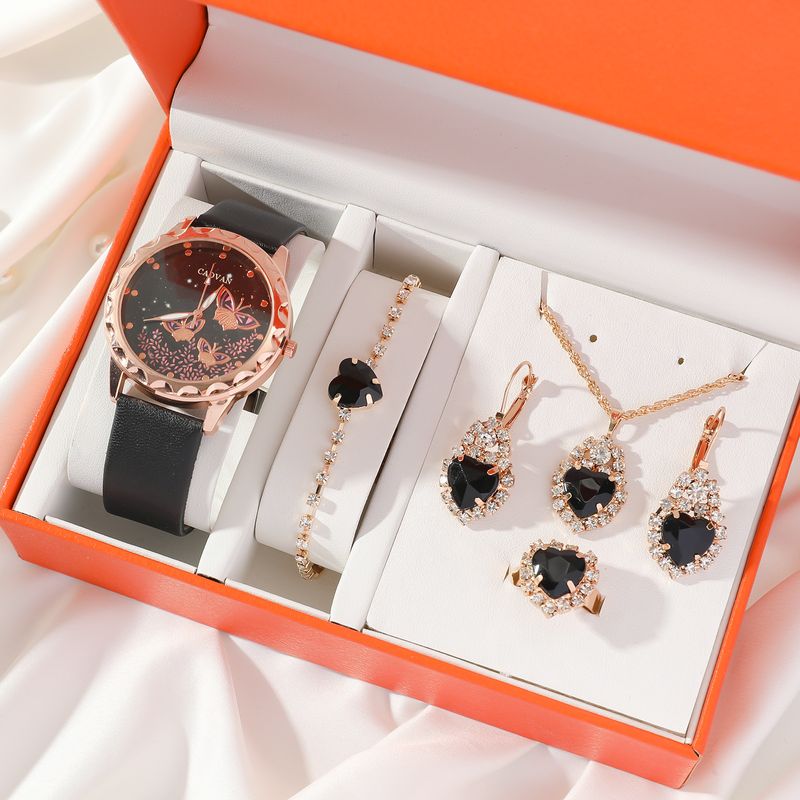 Feminino sênior luz luxo diamante incrustado cinto relógio de quartzo amor conjunto de jóias de pedras preciosas_voghion.com