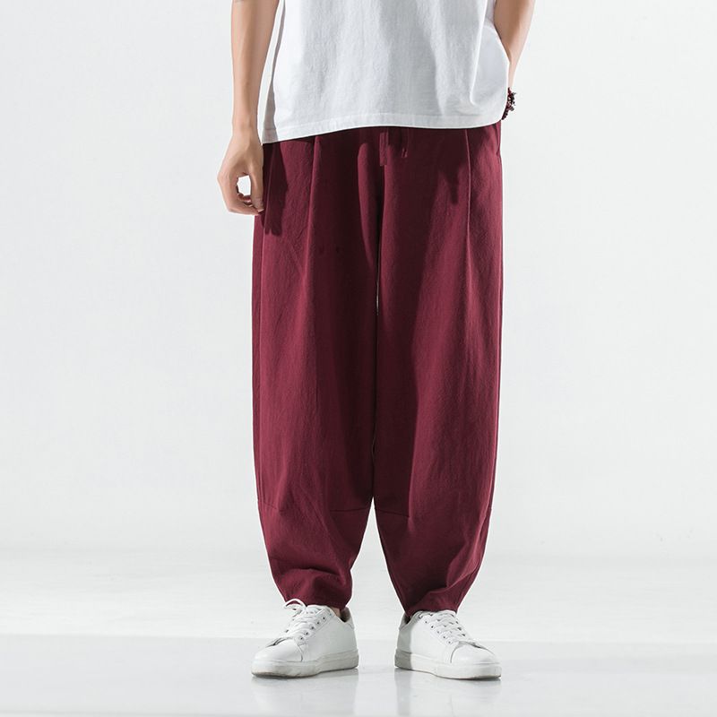 Gerade Hosen aus Baumwolle und Leinen im Herrenbekleidungsstil, Retro-Haremshose für Herren, coole Ruyi-Hosen aus Leinen für Herren_voghion.com