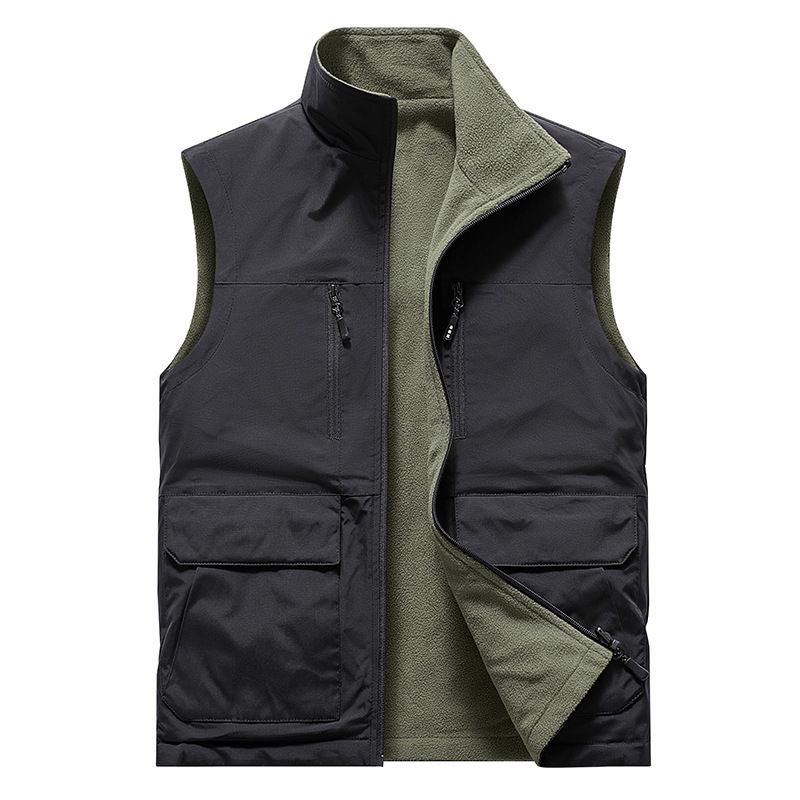 Spring And Autumn Plush Double Sided Wearing Vest Men's Outdoor Sports Warm Vest, Camry Shoulder Work Clothes, Multi_voghion.com