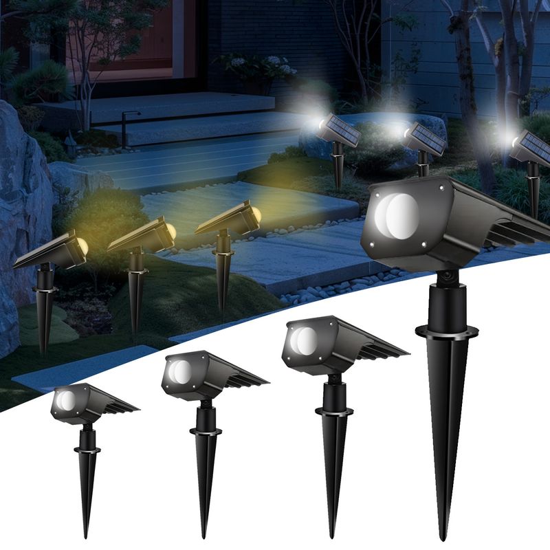 Solar-Zweifarb-Kugelstrahler (Warmweiß + Kaltweiß), Gartenleuchte für den Außenbereich mit konvexer Linse, IP44 wasserdicht, EU-CE-zertifiziert_voghion.com