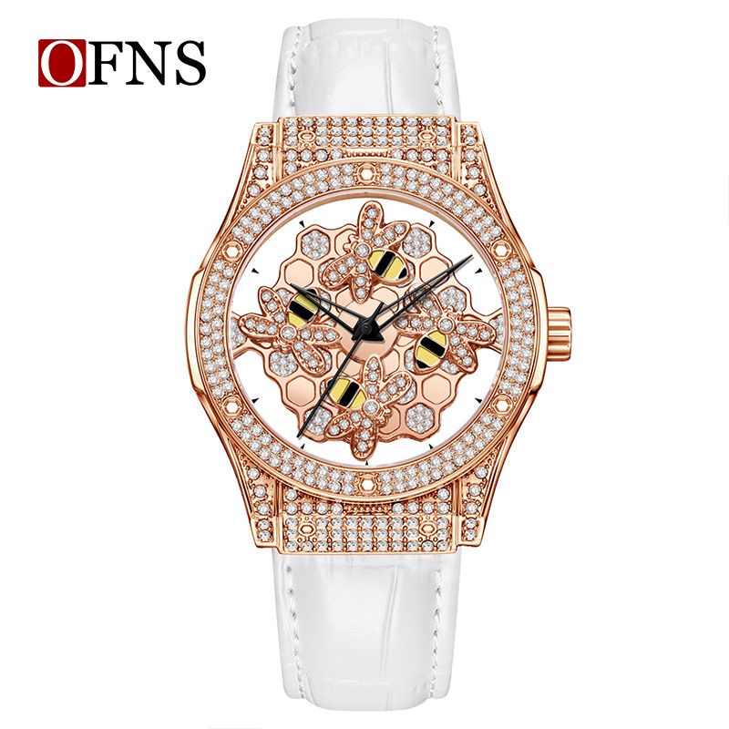 Orologio al quarzo alla moda da uomo e da donna con lunetta girevole, dettagli in diamanti, cinturino in vera pelle, resistente all'acqua, design minimalista_voghion.com