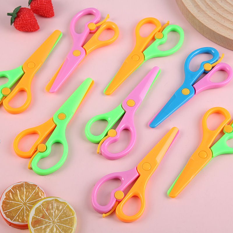 Children's Handmade Safety Scissors Paper-cut Lace Scissors Children's Cartoon Anti-pinch Elastic Plastic Handmade Scissors_voghion.com