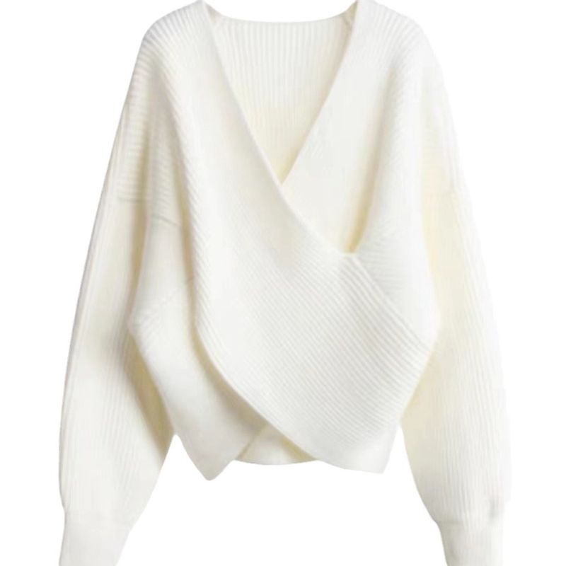 Effortless Chic V-Neck Knit Sweater – Stretch Fit Long Sleeve Base Layer With 3D Geometric Pattern (Soft Acrylic Blend, Cropped Casual Top)_voghion.com