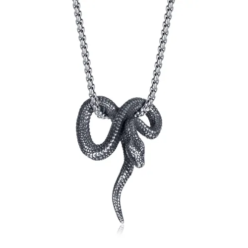 Men's Jewelry Retro Creative Design Snake Shaped Stainless Steel Personality Pendant Python Men's Necklace_voghion.com