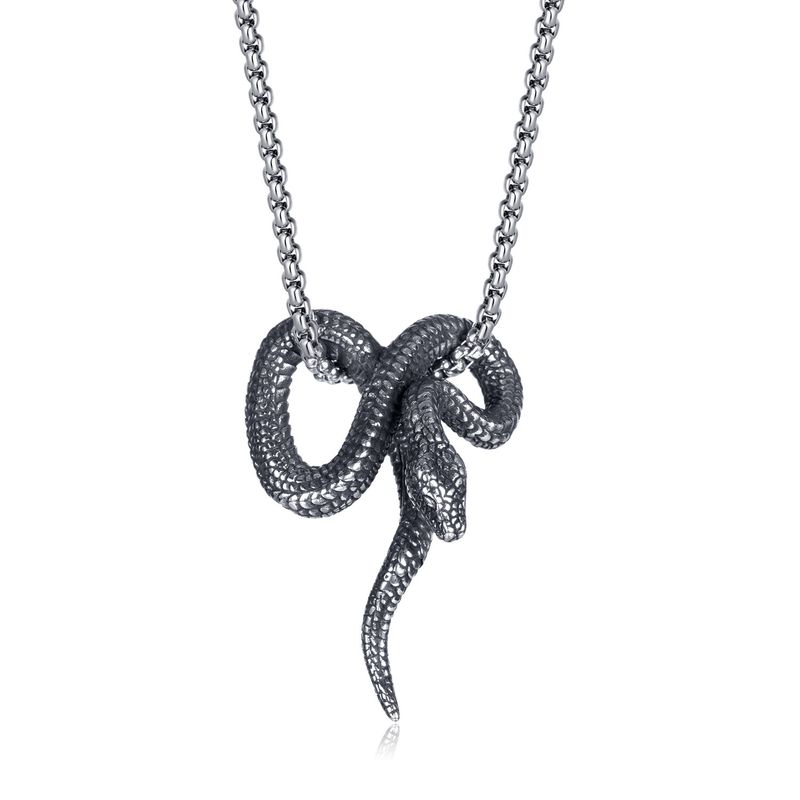 Collana da uomo con ciondolo in pitone, stile retrò e creativo, a forma di serpente, in acciaio inossidabile_voghion.com