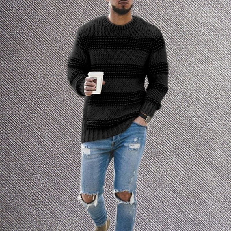 Men's Clothing 2024 sweater men's autumn and winter fashion round neck knitted top striped casual sweater_voghion.com