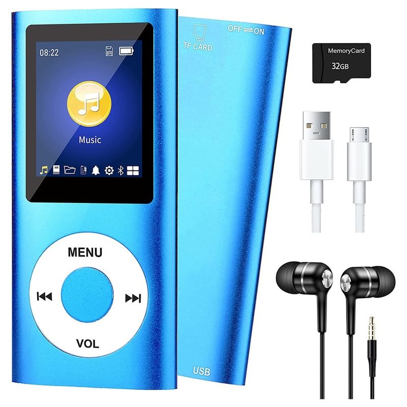 MP3 Player With Bluetooth 5.0, Music Player With 32GB TF Card,FM,Earphone, Portable HiFi Music Player (Blue)_voghion.com