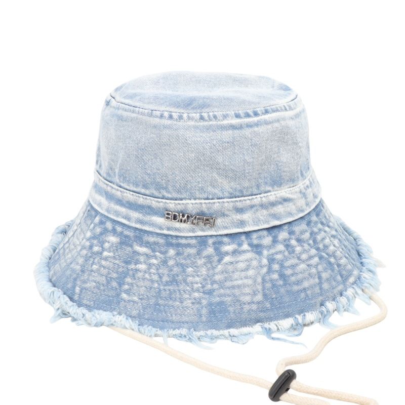 Chapeau seau délavé en denim à bords bruts pour femme, chapeau de bassin coupe-vent à large bord, style rétro, polyvalent, protection solaire, tendance_voghion.com