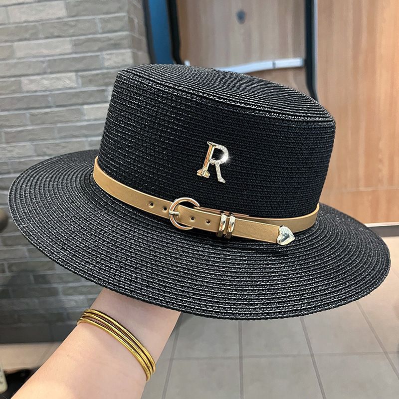 2024 New Metal R Letter Leather Buckle Straw Leisure Summer Sunshade and Sunscreen Women's Fashion Beach Gift Hat_voghion.com