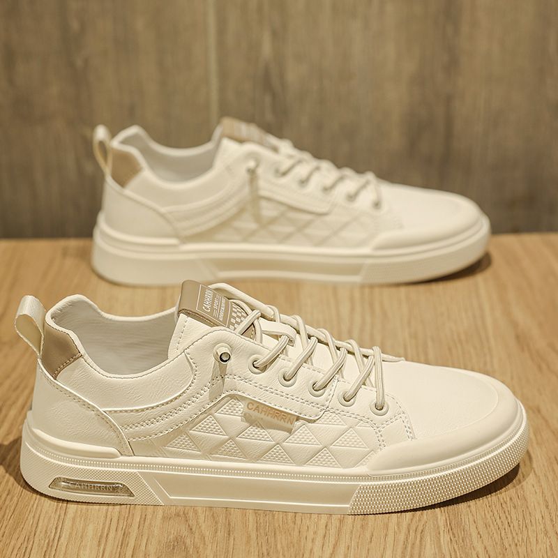 2025 Nuove scarpe comode in morbida pelle, scarpe basse da esterno, scarpe da skate comode con punta rotonda abbinata da uomo, scarpe bianche_voghion.com