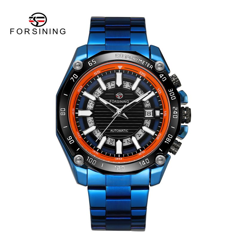Reloj Forsining de moda y ocio para hombre, automático, mecánico, de acero inoxidable, con correa de metal y manecillas luminosas, con fecha, resistente al agua hasta 3 ATM._voghion.com