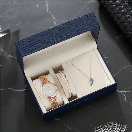 Damen-Quarzuhr, modische Stahl-Armbanduhr, Edelstahl-Diamant-Armband, Kombinationsuhren-Set_voghion.com
