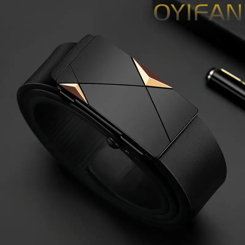 OYIFAN Mode Hommes Ceinture Hommes En Cuir Véritable Ceinture Automatique Boucle Cliquet Ceinture Réglage Aléatoire_voghion.com