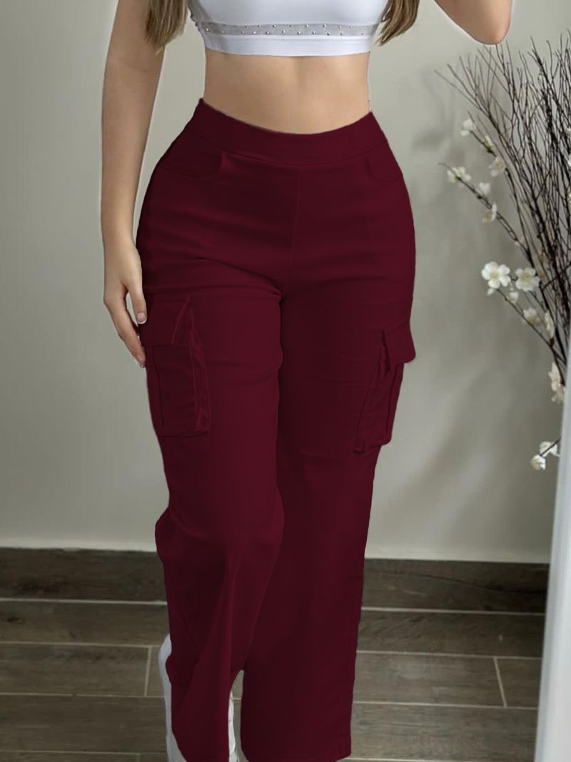 Pantaloni casual da donna – Pantaloni cargo elasticizzati a vita alta (vari colori)_voghion.com