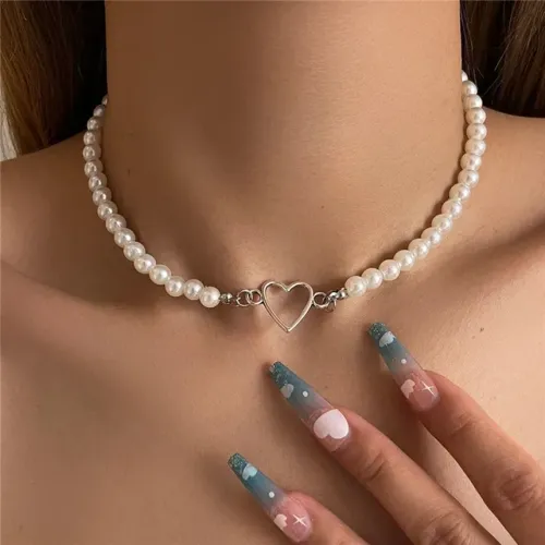 Hot Sales Trendy Love Heart Pearl Choker Necklace Female Personality Party Fashion Clavicle Collier Accessories Colar Perlas_voghion.com