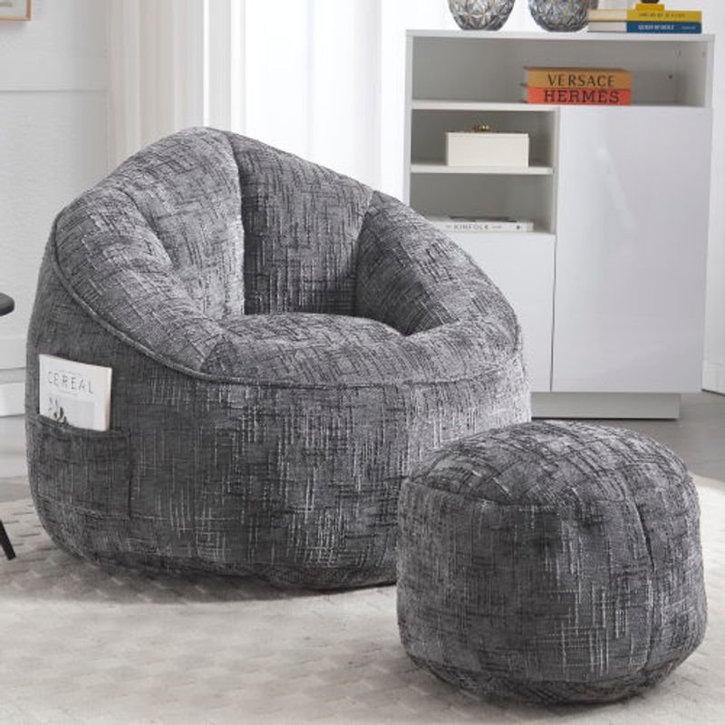 Sitzsack Sofa Stuhl Hochdruck Schaumstoff Sitzsack Stuhl Erwachsene Material Mit Gepolsterten Schaumstoffpolsterung Komprimiert Sitzsack Mit Fußstütze (Graue)_voghion.com