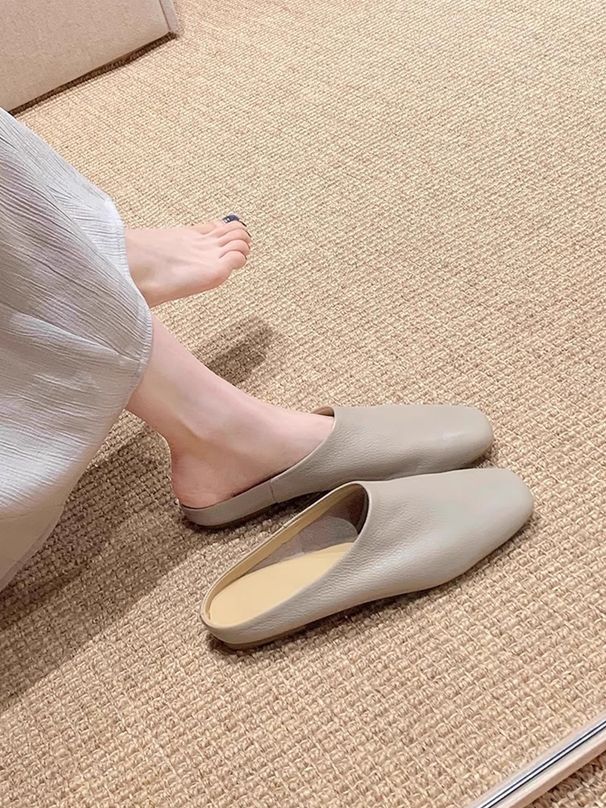 Vera pelle ~ Morbide pantofole chiuse a metà per donna, estive, casual, da esterno, piatte, comode e slip-on_voghion.com