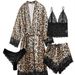 "Women's Sexy Lace Pajama Set - Soft Breathable Sleepwear With Leopard Print & Black Options, Plus Size Comfort For Home & Lounge"_voghion.com