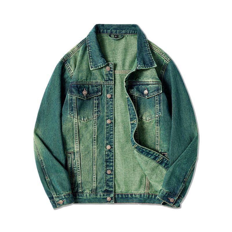 Giacca classica in denim da uomo - Cappotto casual autunnale slim fit con tasche multiple, tessuto di cotone antivento e resistente (verde, taglie dalla M alla 5XL)_voghion.com