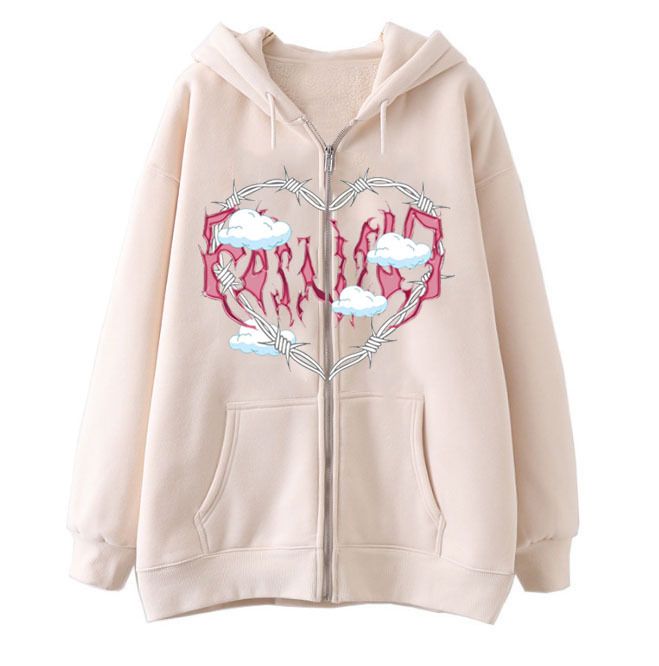 Men's Clothing Spot Direct Hair Fleece Ladies Long Sleeved Zipper Hoodie Heart Shaped Cloud Print Hoodie_voghion.com