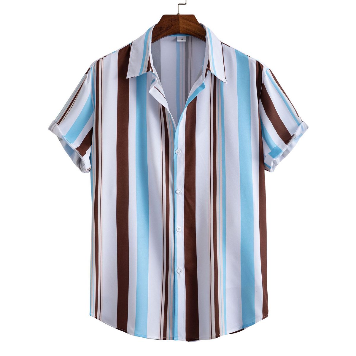 Camicia casual da uomo a maniche corte con nuova camicia a righe estiva stampata_voghion.com