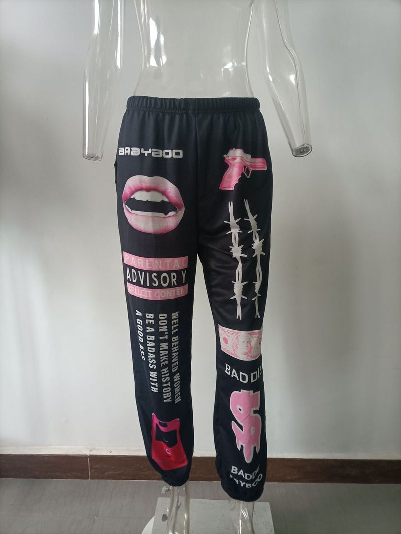 Damen neue Druckmode elastische Taille Sport lässige Haremshose Damen_voghion.com
