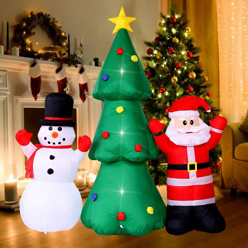Decorazione gonfiabile da 2,2 m, albero di Natale con pupazzo di neve, luci a LED, ornamento natalizio preferito per le festività transfrontaliere_voghion.com
