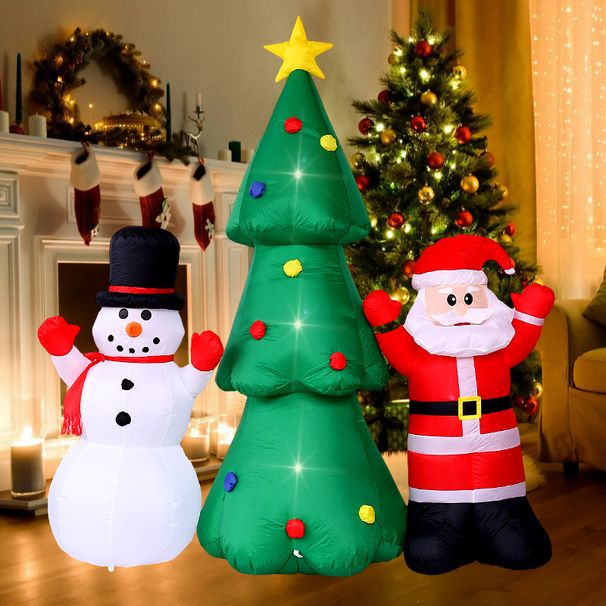 Decorazione gonfiabile da 2,2 m, albero di Natale con pupazzo di neve, luci a LED, ornamento natalizio preferito per le festività transfrontaliere_voghion.com