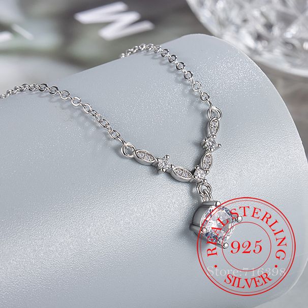 Mode Echtgeld Sterg Sier Wassertropfen Runde Kristall Charm Anhänger Halskette für Frauen Mädchen Hochzeit Partei Schmuck Geschenk_voghion.com