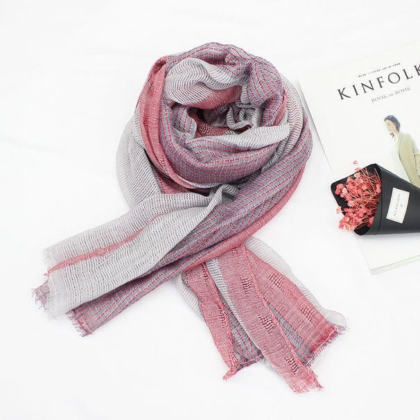 Nuovo cotone e lino per scialle da viaggio con protezione solare da donna, sciarpa con nappe a strisce geometriche cave artistiche_voghion.com