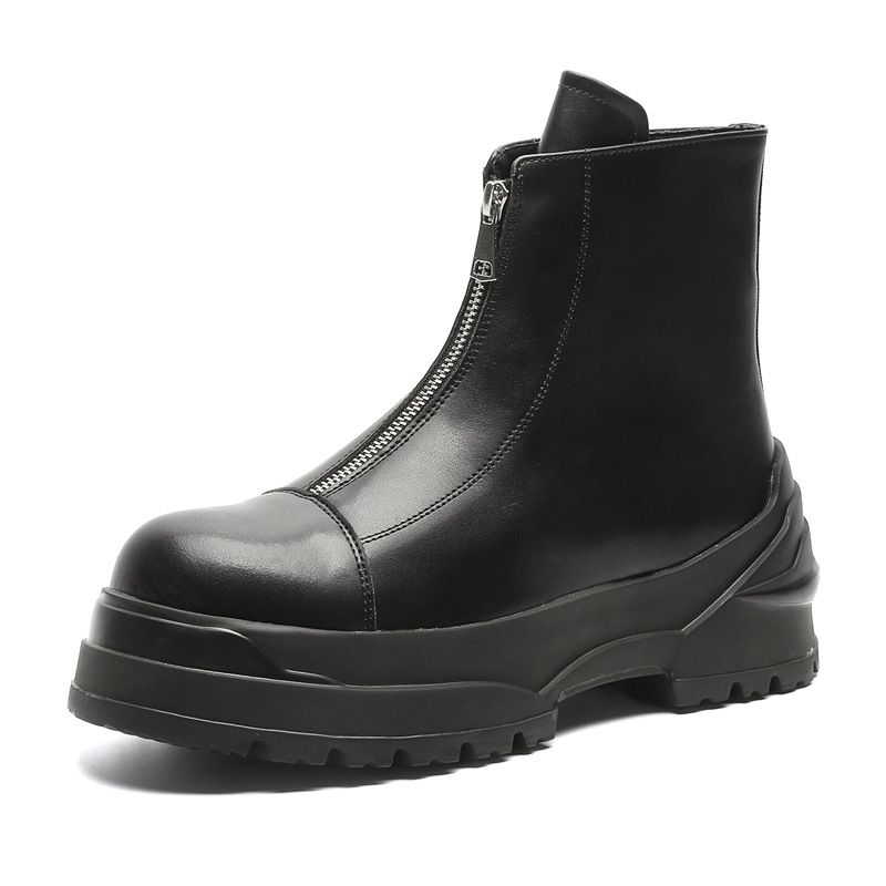 Front Zipper Lazy Welfare Casual Men's Boots Vintage Tooling Boots Outdoor Martin Boots_voghion.com