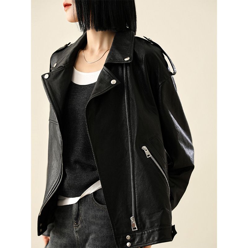 Veste en cuir de mouton pour femme, nouvelle veste ample et à la mode, chic et tendance, automne-hiver_voghion.com