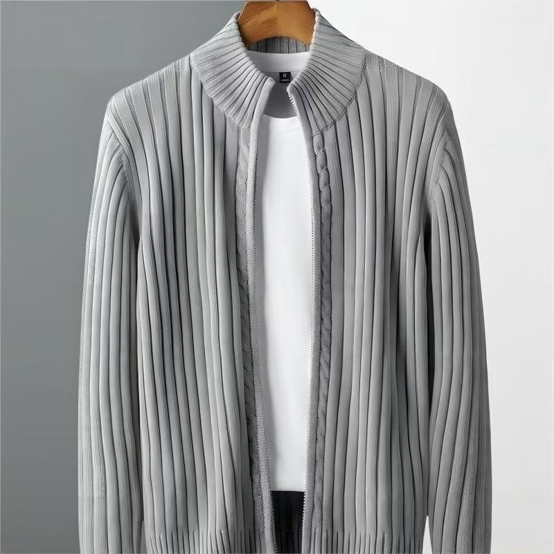 Jarní a podzimní nový módní kardigan svetr pánský trendy zip svrchní oblečení stojáček pletený kabát muži_voghion.com