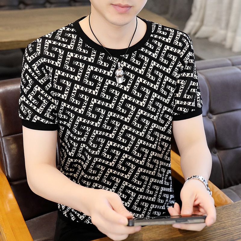 C Summer Ice Silk Men's Short-Sleeved T-Shirt Men's Round Neck Thin Slim Cool F_voghion.com