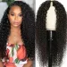 V Part Wig Water Wave Human Hair V Shape 180% Density Natural Color Curly Brazilian Wigs Machine Made_voghion.com