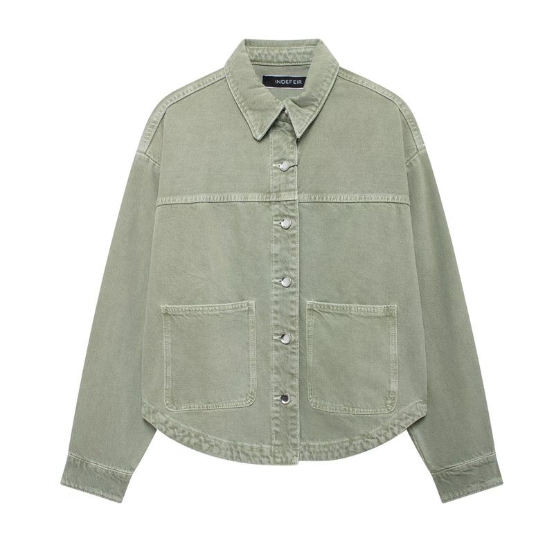 Women's clothing 2024 autumn and winter new loose fitting denim jacket with fabric decoration_voghion.com