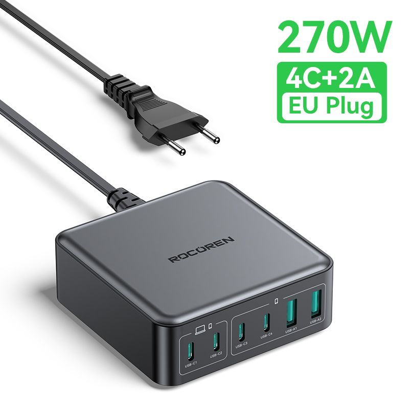 200-W-GaN-PD-Schnelllade-USB-Typ-C-Ladegerät, 270-W-6-in-1-USB-C-Powerstation für iPhone 16, 15 Pro Max und Xiaomi 14_voghion.com