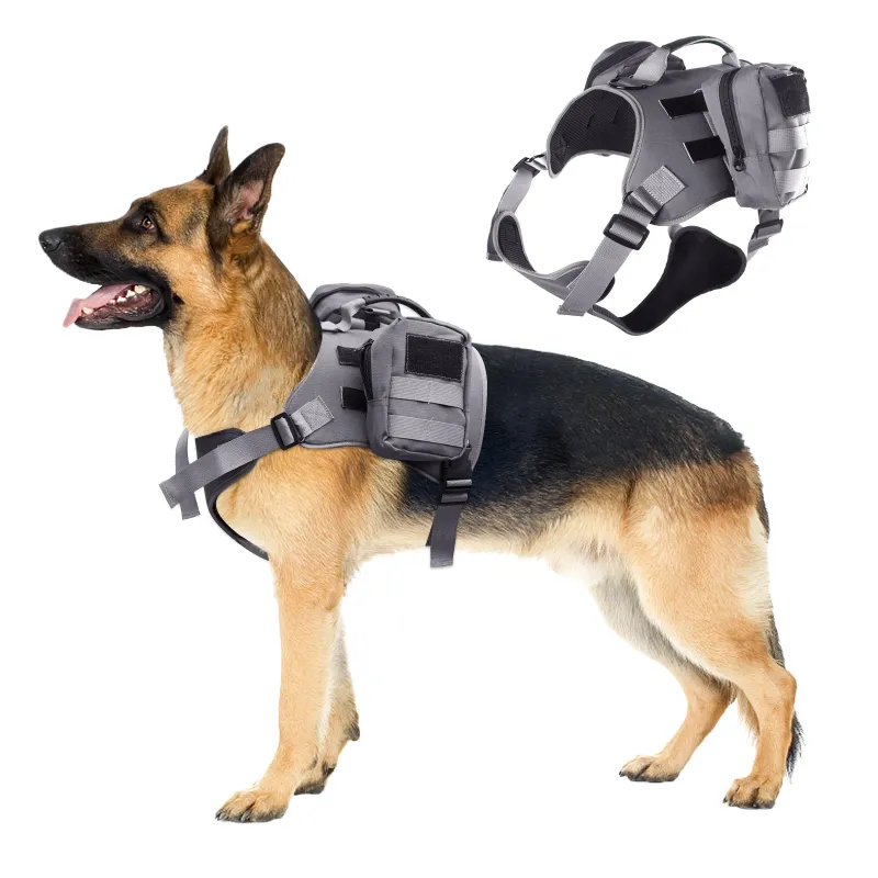 Arnês tático para cães, conjunto militar de arnês e guia para cães grandes, arreios ajustáveis em tecido Oxford, acessórios para treinamento e caminhada de cães_voghion.com