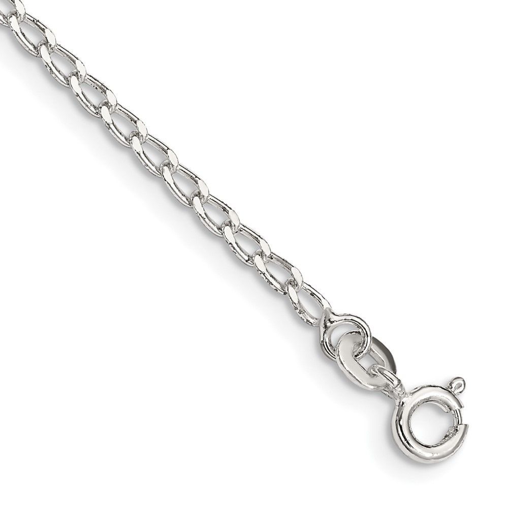 Sterling Silver 2mm Open Elongated Link Chain Anklet_voghion.com