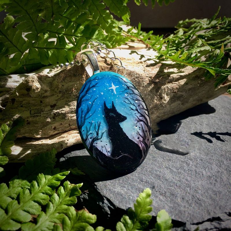 Jewelry & Accessories Starry Night Fox Hand-painted Glass Pendant Necklace_voghion.com